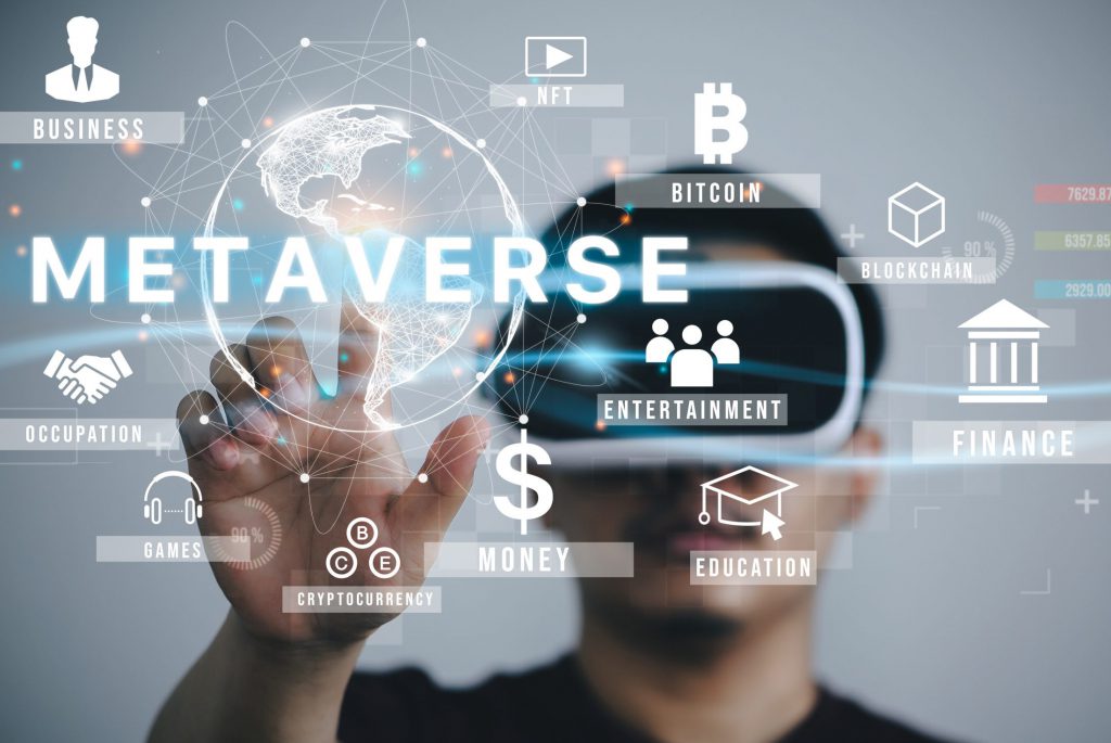 Man,Wearing,Vr,Glasses,Virtual,Global,Internet,Connection,Metaverse,With