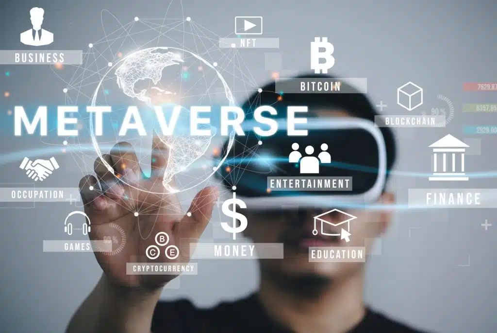 Man,Wearing,Vr,Glasses,Virtual,Global,Internet,Connection,Metaverse,With