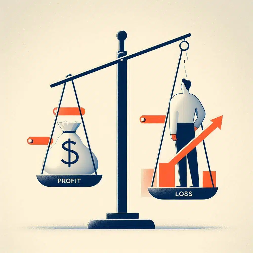 Illustratie van het beschikkingseffect: een persoon knipt snel een stijgende plant (winst) maar laat een dalende plant staan (verlies)