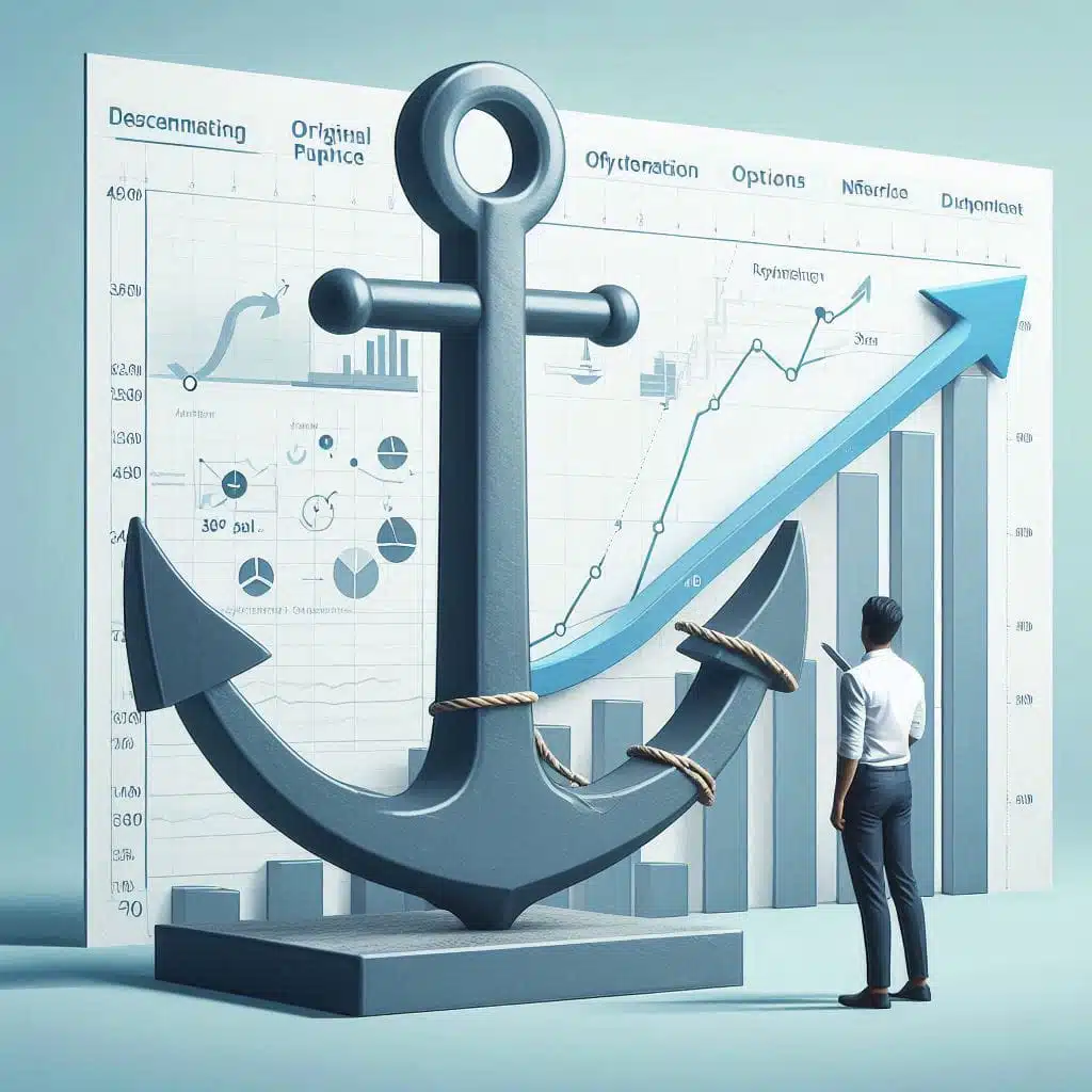 Illustratie van het verankeringseffect: een anker beïnvloedt een beslissing (bv. prijs)
