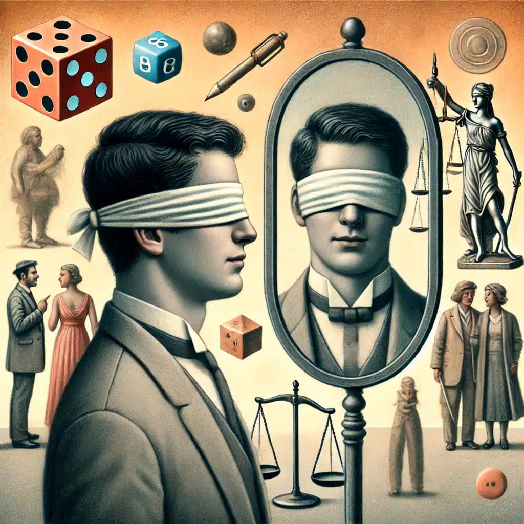 Illustratie van bias ignorance (blind spot): persoon ziet fouten bij anderen, maar niet bij zichzelf